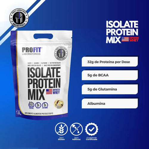 Suplemento en pó ProFit Laboratórios Proteínas de Isolate Protein Mix sabor baunilha x 1.8kg