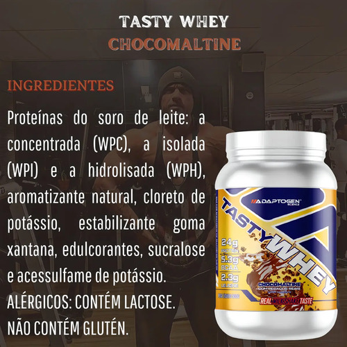 Suplemento Tasty Whey 3w Gourmet Whey Protein Adaptogen Science Pote 900g Sabor Chocomaltine