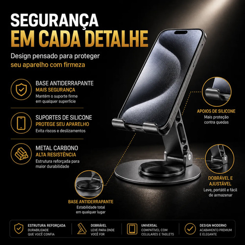 Suporte Apoio De Mesa Para Celular Alumínio Giratória 360°