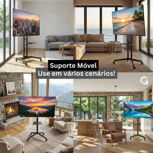 Suporte Pedestal Para Tv De 23 A 60 Com Rodinhas Bandeja Cor Preto