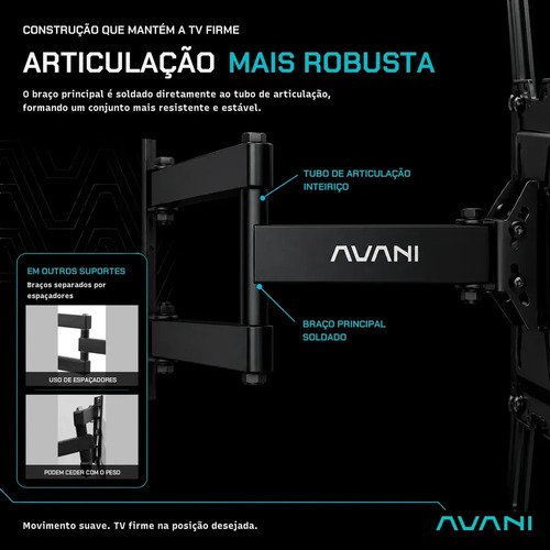 Suporte Tri Articulado Tv De 26 Até 60 Polegadas Aço Reforçado Suporta Até 35kg Para Parede E Painel