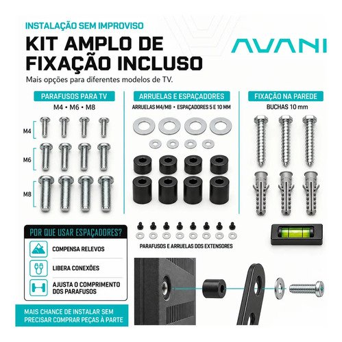 Suporte Tri Articulado Tv De 26 Até 60 Polegadas Aço Reforçado Suporta Até 35kg Para Parede E Painel