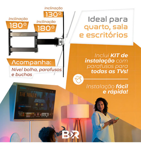 Suporte Tv Parede Tri Articulado 10 a 60" Led Oled Qled Reforçado 30kg