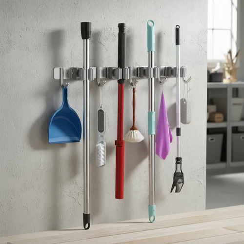 Suporte Vassoura Inox Parede Mop Rodo 9 Organizador Pano