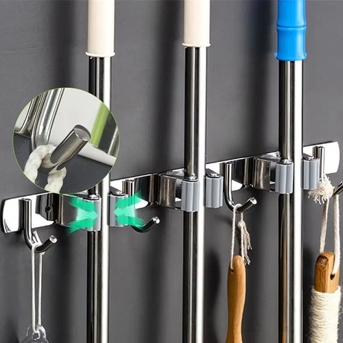 Suporte Vassoura Inox Parede Mop Rodo 9 Organizador Pano