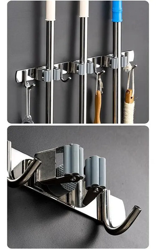 Suporte Vassoura Inox Parede Mop Rodo 9 Organizador Pano