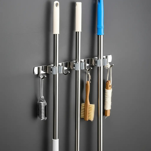 Suporte Vassoura Inox Parede Mop Rodo 9 Organizador Pano