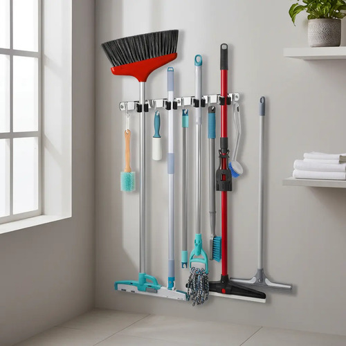 Suporte Vassoura Inox Parede Mop Rodo 9 Organizador Pano