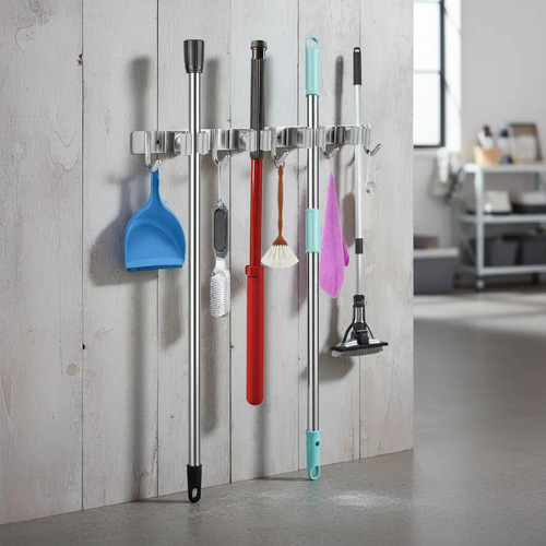 Suporte Vassoura Inox Parede Mop Rodo 9 Organizador Pano