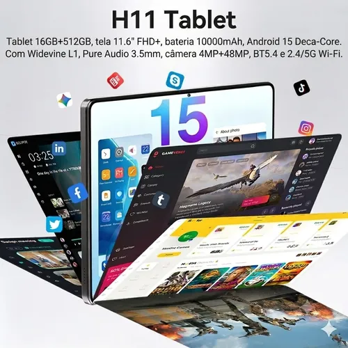 Tablet Android 15 Tab Kit Completo Ram 16gb 512gb 11.6'' Hd