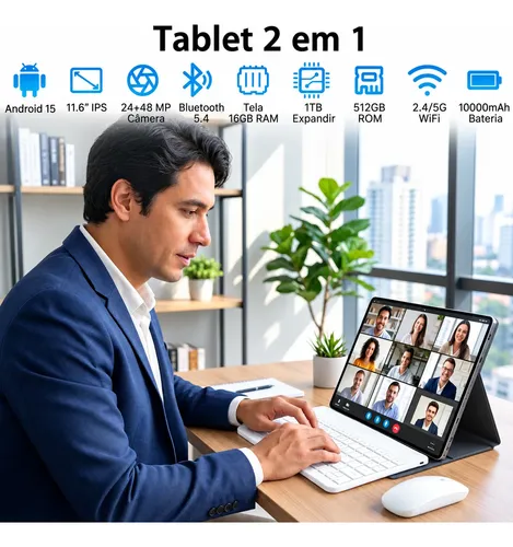 Tablet Android 15 Tab Kit Completo Ram 16gb 512gb 11.6'' Hd