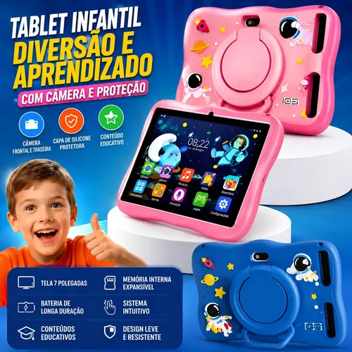 Tablet infantil kids para crianca com youtube e play cor ros 1