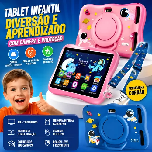 Tablet infantil kids para crianca com youtube e play cor ros
