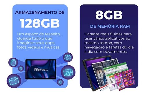 Tablet Positivo Vision TAB 11 - 8GB RAM 128GB de Armazenamento - Capa com Teclado e Caneta, Wi-Fi e 4G, Tela 11" Full HD IPS - Preto