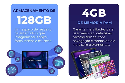 Tablet Positivo Vision Tab 11 Caneta E Capa 4g 11 128gb Preto
