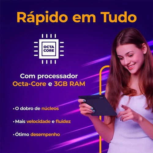 Tablet Positivo Vision TAB 7 - Processador Octa-Core 3GB RAM 64GB Armazenamento Tela 7” IPS Bateria 3100mAh, Android 14 Go, Wi-fi - Preto