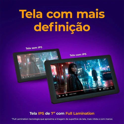Tablet Positivo Vision TAB 7 - Processador Octa-Core 3GB RAM 64GB Armazenamento Tela 7” IPS Bateria 3100mAh, Android 14 Go, Wi-fi - Preto