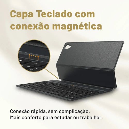 Tablet VAIO TL10 4GB RAM 128GB Octa-Core, Tela 10.4” 2K, 4G WiFi Dual Band, Câmera 8MP + Selfie 5MP, 7000mAh, Android 16, com Teclado Magnético de Conexão Inteligente – Preto