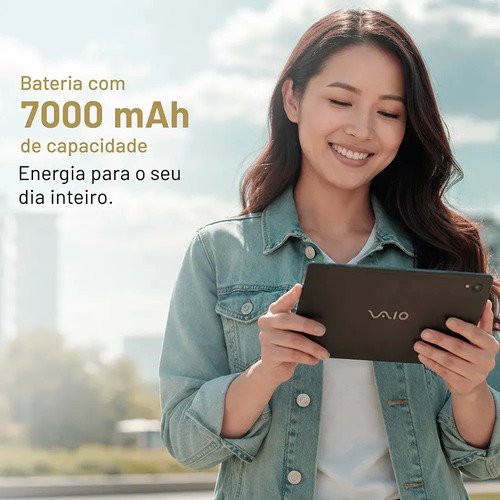 Tablet VAIO TL10 4GB RAM 128GB Octa-Core, Tela 10.4” 2K, 4G WiFi Dual Band, Câmera 8MP + Selfie 5MP, 7000mAh, Android 16, com Teclado Magnético de Conexão Inteligente – Preto