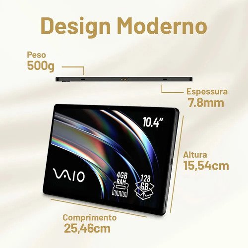 Tablet VAIO TL10 4GB RAM 128GB Octa-Core, Tela 10.4” 2K, 4G WiFi Dual Band, Câmera 8MP + Selfie 5MP, 7000mAh, Android 16, com Teclado Magnético de Conexão Inteligente – Preto