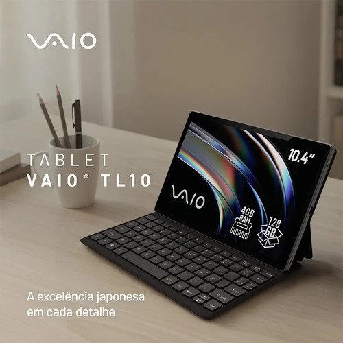Tablet VAIO TL10 4GB RAM 128GB Octa-Core, Tela 10.4” 2K, 4G WiFi Dual Band, Câmera 8MP + Selfie 5MP, 7000mAh, Android 16, com Teclado Magnético de Conexão Inteligente – Preto