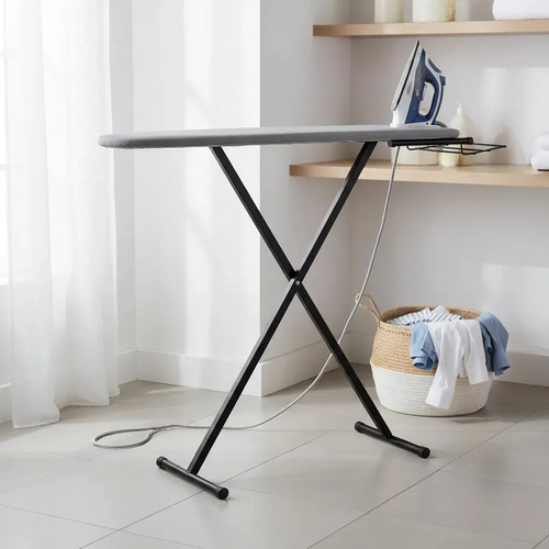 Tabua De Passar Roupa Reforçada Com Porta Ferro 3 Alturas Cor Preto Liso