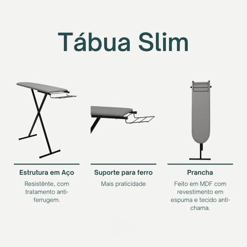 Tabua De Passar Roupa Reforçada Com Porta Ferro 3 Alturas Cor Preto Liso