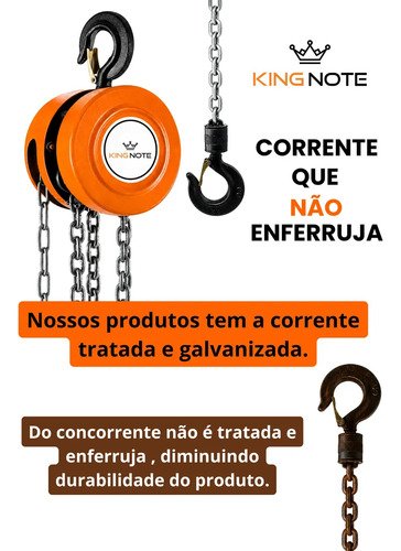 Talha De Corrente Manual Catraca 2000kg 3m Altura De Elevação Corrente Aço 2t Galvanizado King Note