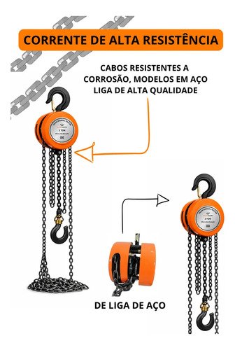 Talha De Corrente Manual Catraca 2000kg 3m Altura De Elevação Corrente Aço 2t Galvanizado King Note