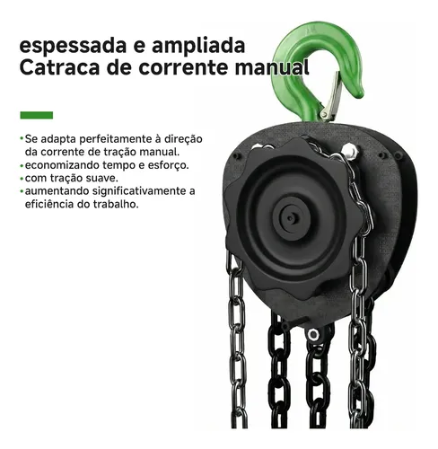 Talha Manual 1 Tonelada 1000 Kg Com Corrente 3m Ryoku