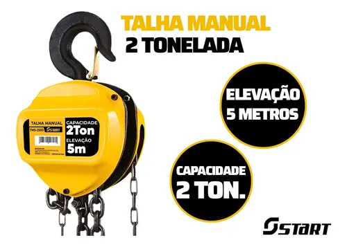 Talha Manual 2000 Kg 2 Toneladas Corrente 5 Metros + Luvas