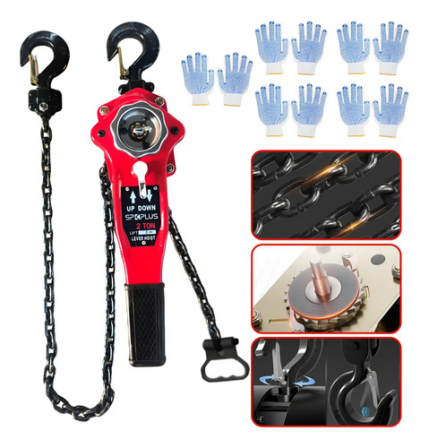 Talha manual catraca alavanca com corrente 2t 3m freio duplo