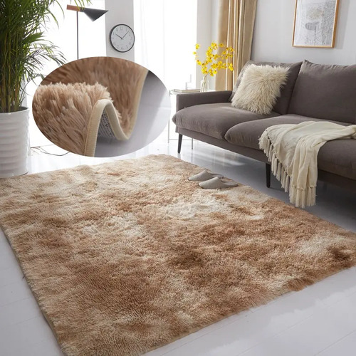 Tapete 2,00x1,50 Peludo Felpudo Para Sala e Quarto Cores Cor Bege-mesclado Desenho Do Tecido Pelo Alto Casa Laura Enxovais Tapete Médio Para Sala 2x1,5m, Antiderrapante e Lavável - Bege Mesclado