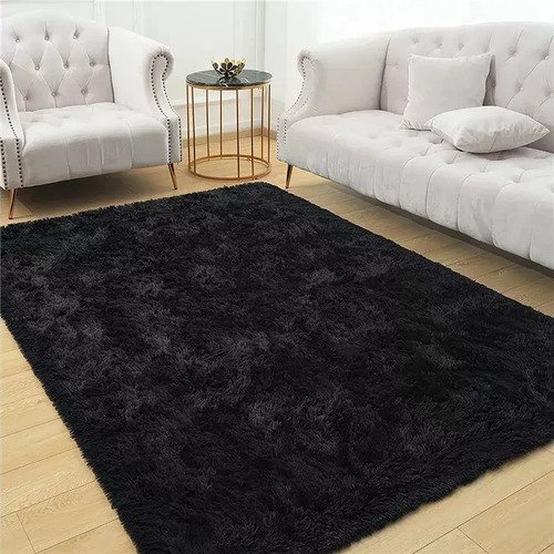 Tapete Decorativo Felpudo 2,00x1,50 Sala Quarto Escritório Cor Preto Pelo Alto Casa Laura Enxovais