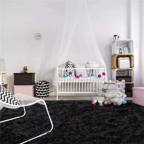 Tapete Decorativo Felpudo 2,00x1,50 Sala Quarto Escritório Cor Preto Pelo Alto Casa Laura Enxovais