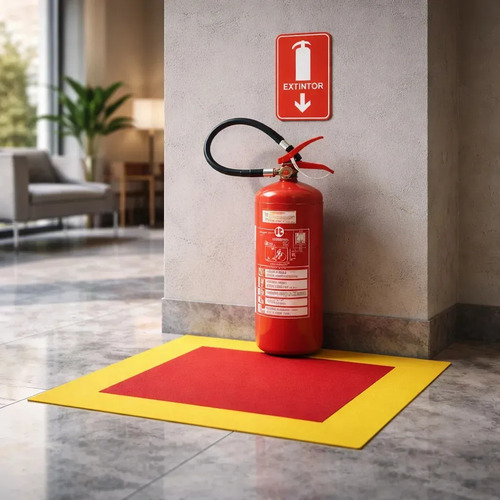 Tapete Demarcação de Extintor 100x100cm Amarelo PVC Antiderrapante Alvará