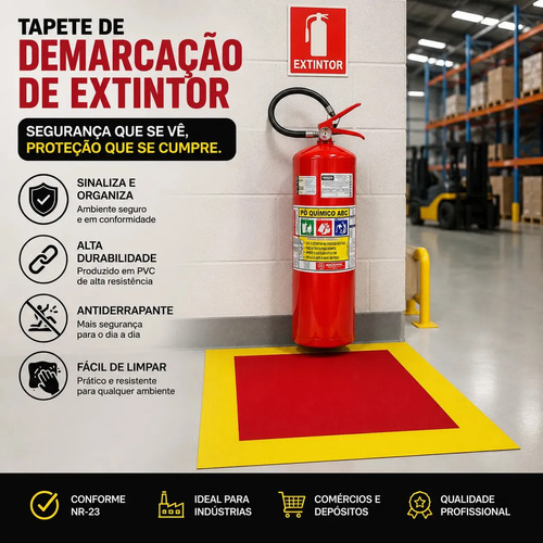 Tapete Demarcação de Extintor 100x100cm Amarelo PVC Antiderrapante Alvará