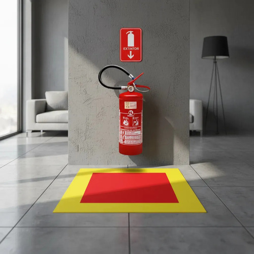 Tapete Demarcação de Extintor 100x100cm Amarelo PVC Antiderrapante Alvará
