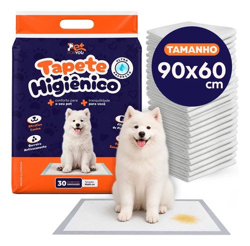 Tapete higienico pet 30 unidades 90x60 descartavel cao gato