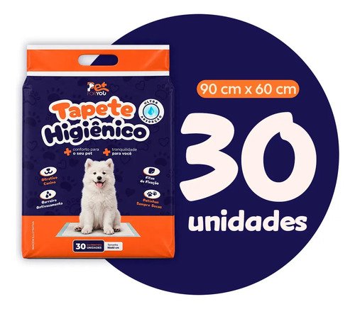Tapete Higiênico Pet 30 Unidades 90x60 Descartável Cão Gato