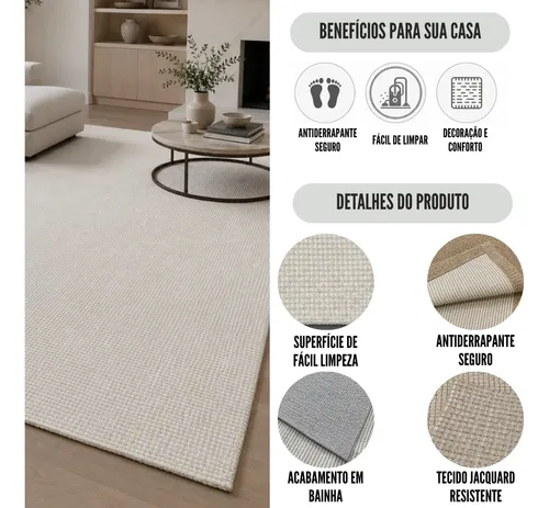 Tapete Sala Quarto Grande 300x200 Jacquard Antiderrapante