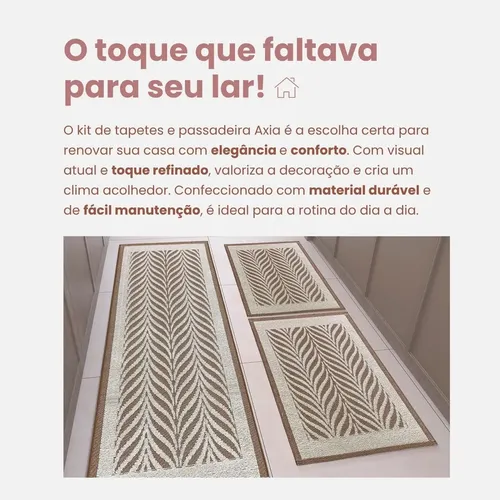 Tapetes E Passadeira 3 Peças Em Tear Para Cozinha Axia Luxo