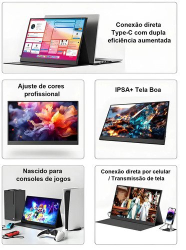 Tatiana monitor portatil,monitor pc,monitor portatil touch Monitor Portatil 15.6 " - Preto
