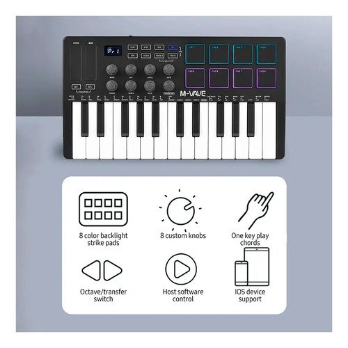 Teclado Controlador MIDI M-Vave SMK-25 25 Teclas 8 Pads Bluetooth