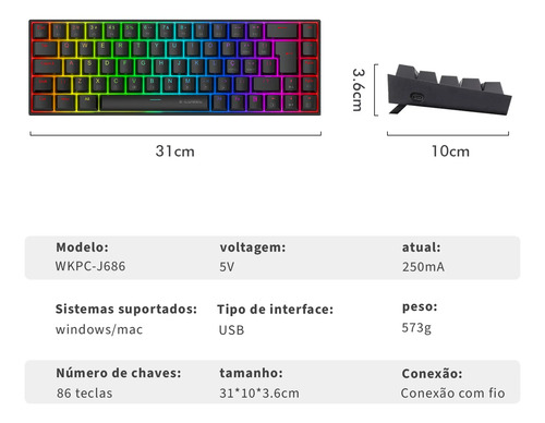 Teclado E-coibeu Wkpc-j686 Rgb Qwerty Switch Red