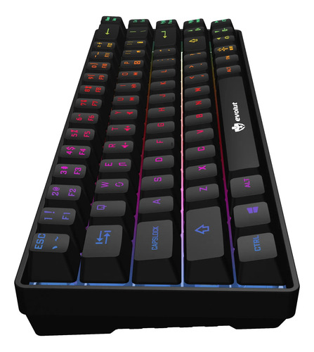 Teclado Gamer Evolut Fay Eg211 60% Backlight Luz Rainbow Rgb Cor Preto Idioma Português Brasil