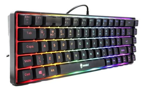 Teclado Gamer Evolut Fay Eg211 60% Backlight Luz Rainbow Rgb Cor Preto Idioma Português Brasil