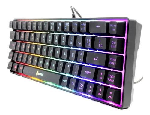 Teclado Gamer Evolut Fay Eg211 60% Backlight Luz Rainbow Rgb Cor Preto Idioma Português Brasil