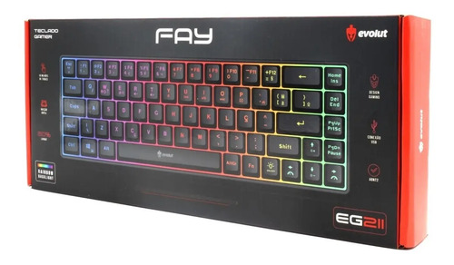 Teclado Gamer Evolut Fay Eg211 60% Backlight Luz Rainbow Rgb Cor Preto Idioma Português Brasil