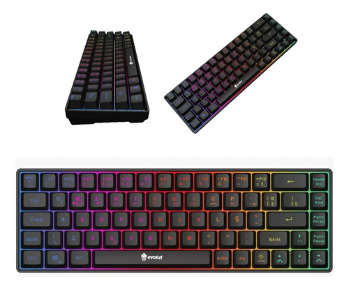 Teclado Gamer Evolut Fay Eg211 60% Backlight Luz Rainbow Rgb Cor Preto Idioma Português Brasil
